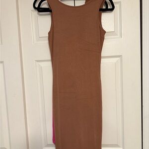Elegant Tan Sleeveless Midi Dress